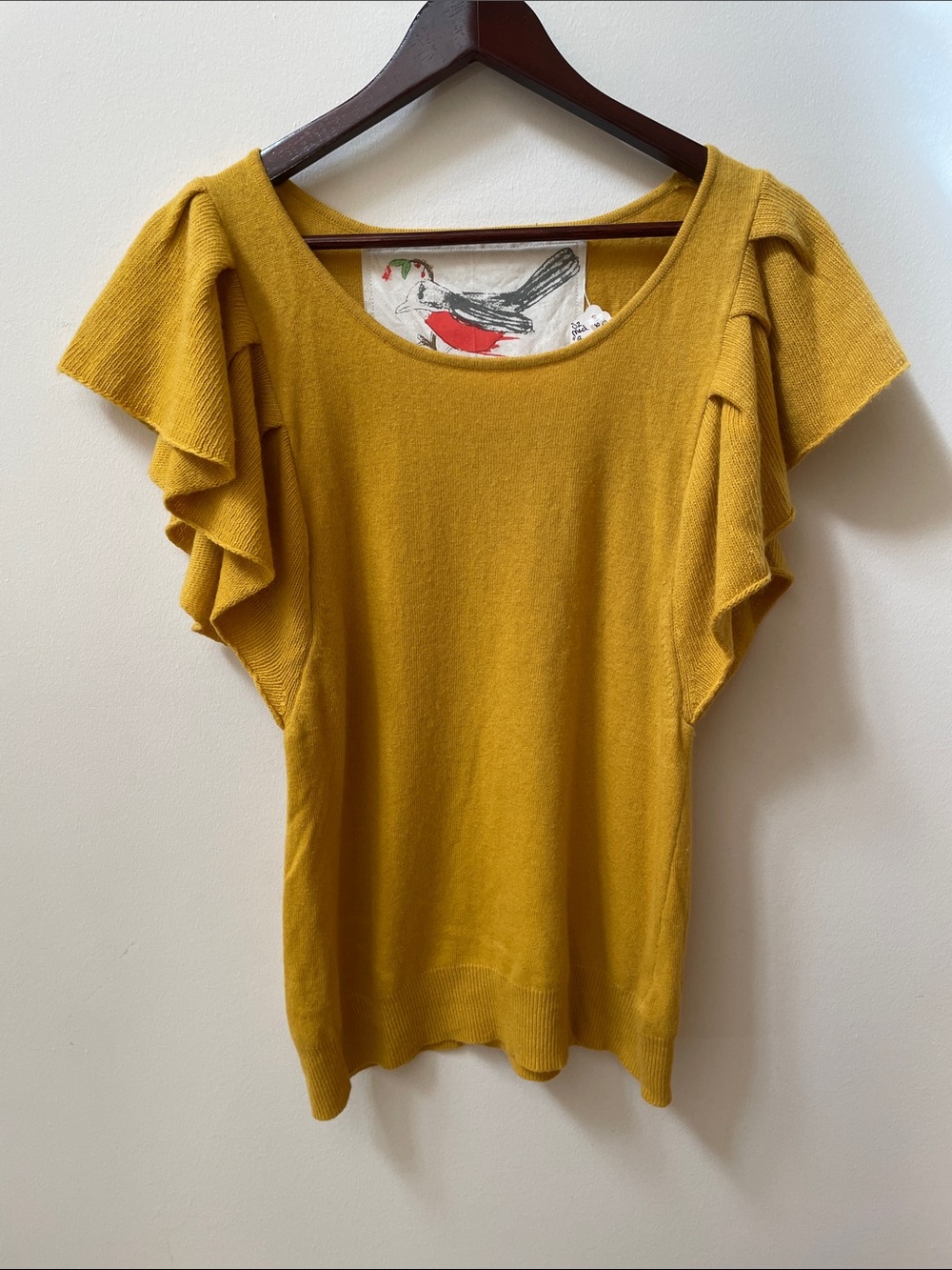 Robin Mustard Ruffle Sleeve Knit Sleeveless Top
